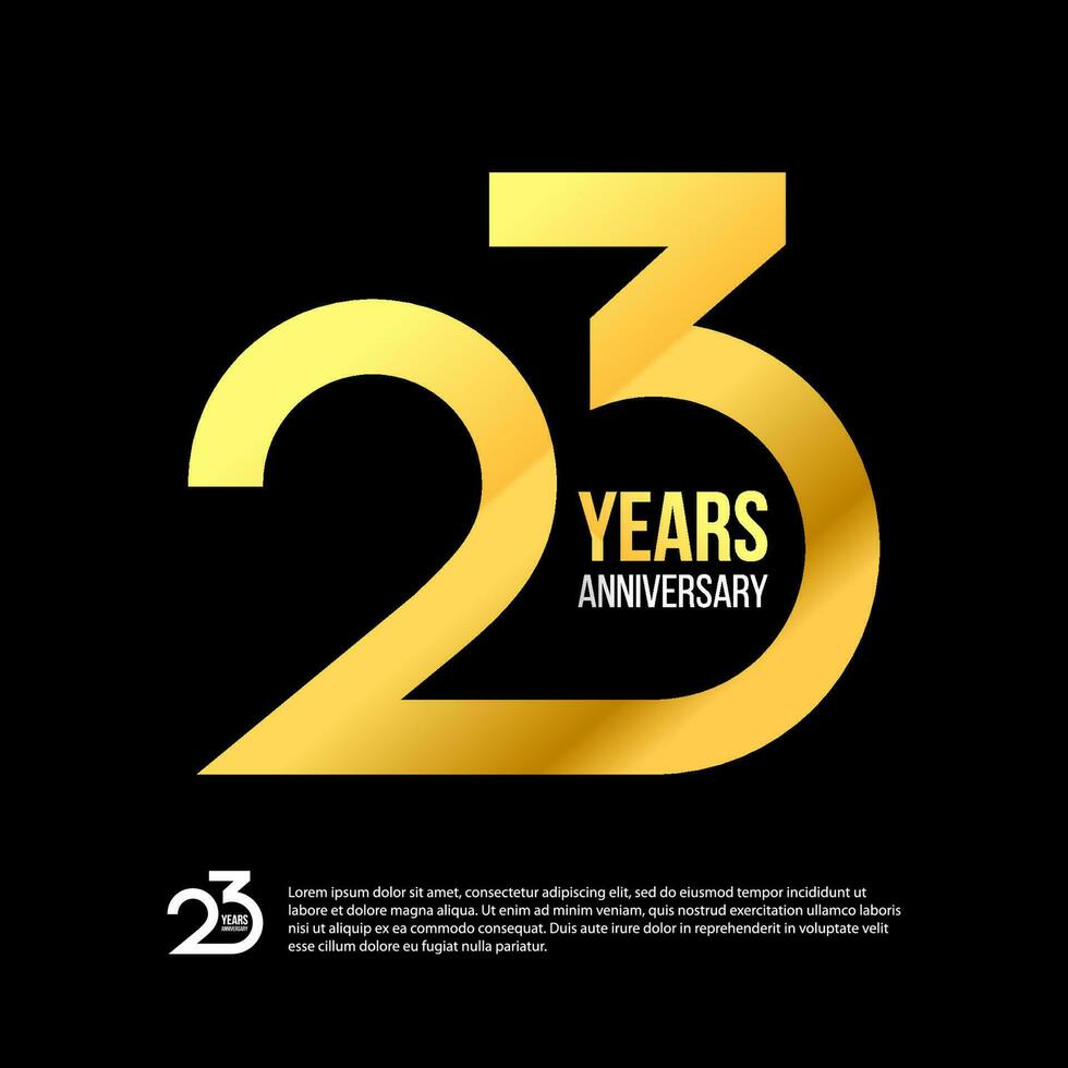 23 Th Anniversary Numbers Modern Gold Concept Logo. 23 Years Logotype. 23 Years Design Template. Vector Illustration