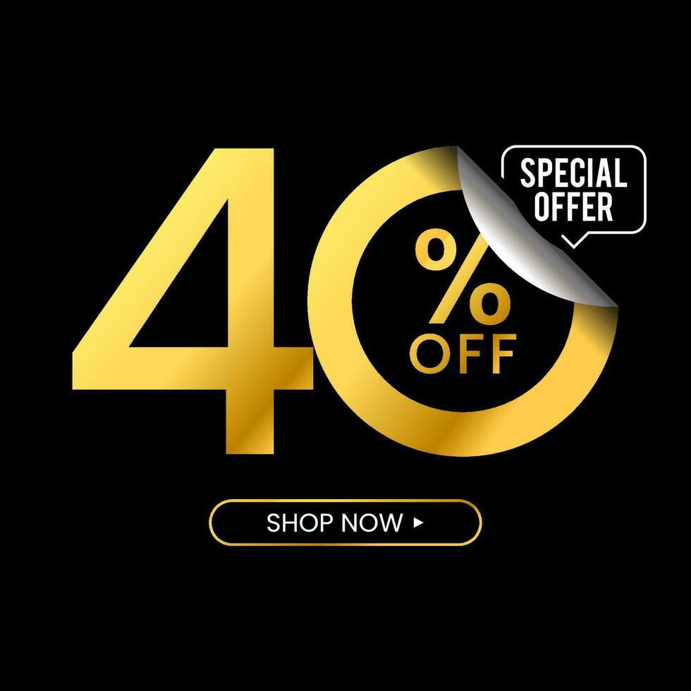 40 Percent Off Discount. Golden Numbers With Percent Sign And Unique Zeros In Black Background. Special Offer. Vector Illustration