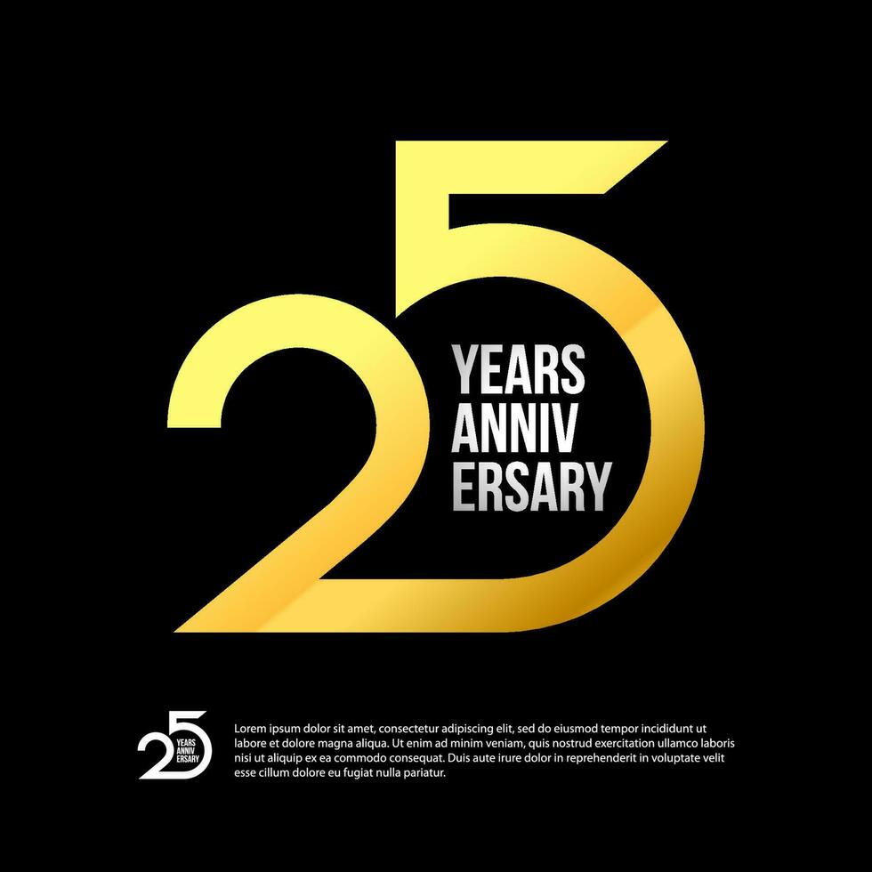 25 Th Anniversary Numbers Modern Gold Concept Logo. 25 Years Logotype. 25 Years Design Template. Vector Illustration