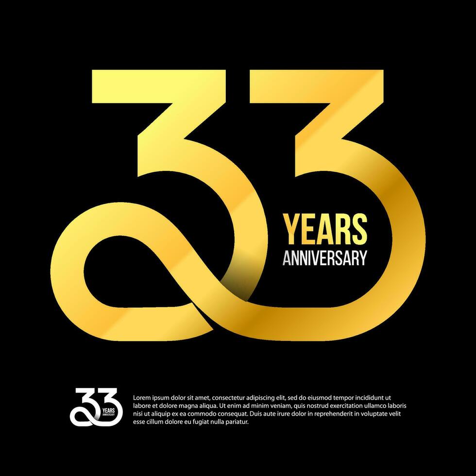 33 th aniversario números moderno oro concepto logo. 33 años logotipo 33 años diseño modelo. vector ilustración