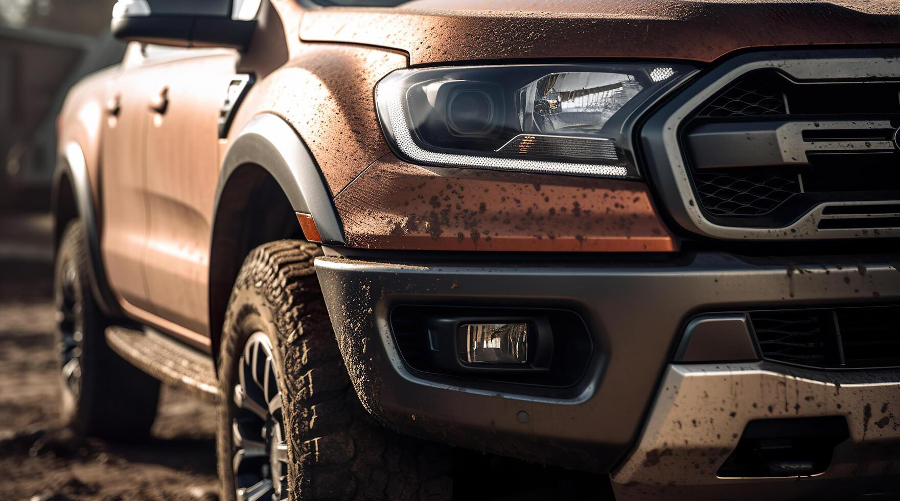 frente ver de el 4x4 fuera del camino coche conducción en terreno ruta en el campo, generativo ai foto