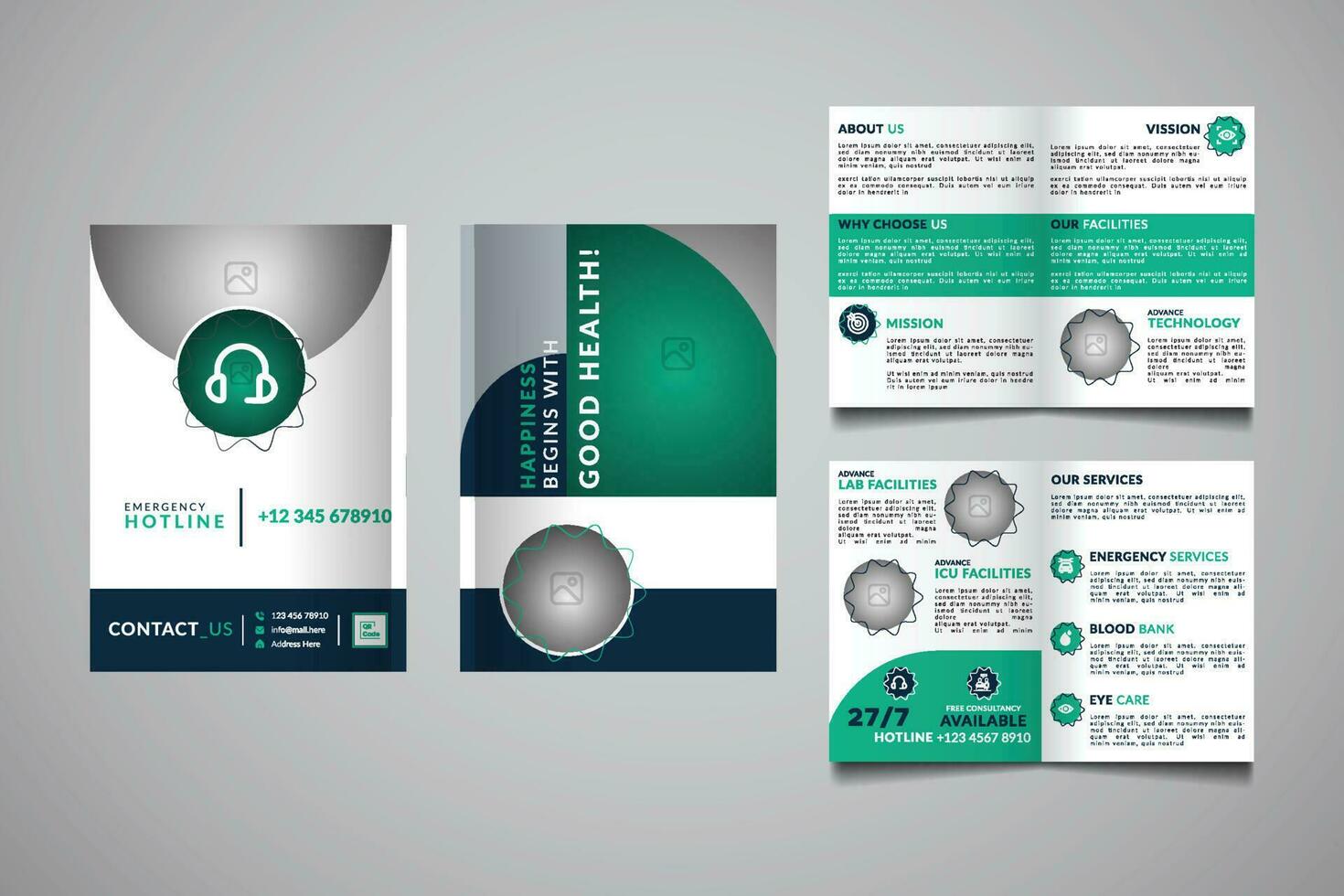 Healthcare Bi-Fold Brochure Template, Business Brochure vector