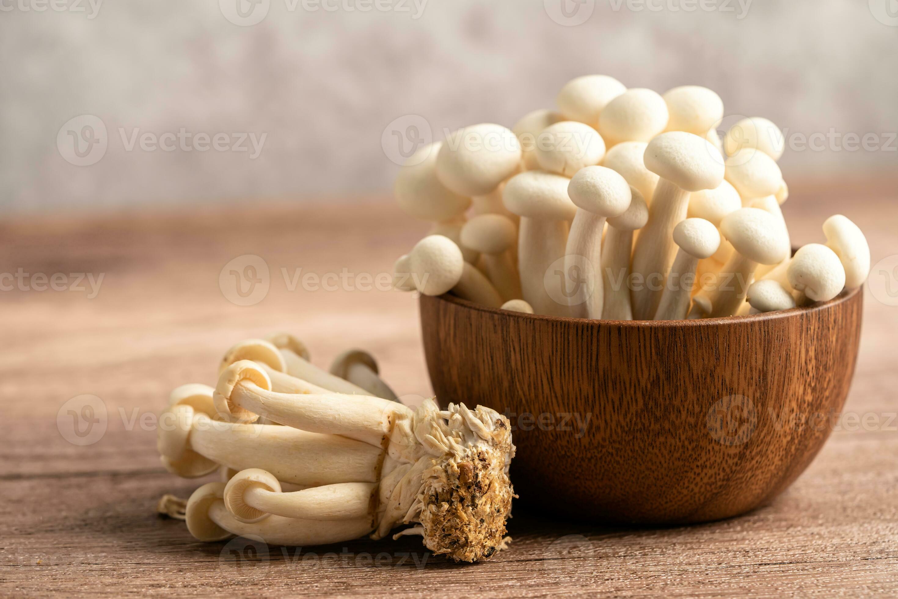 Shimeji, Fresh white bunapi mushroom from Asia. 24208804 Stock Photo at