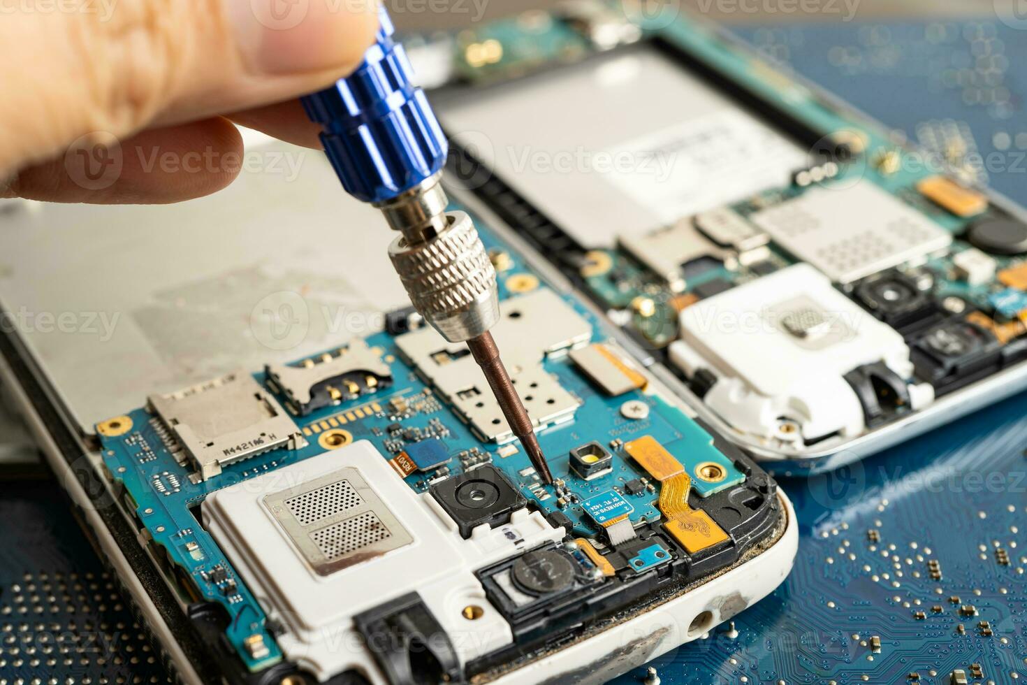 Repairing and upgrade mobile phone, electronic, computer hardware and technology concept. photo