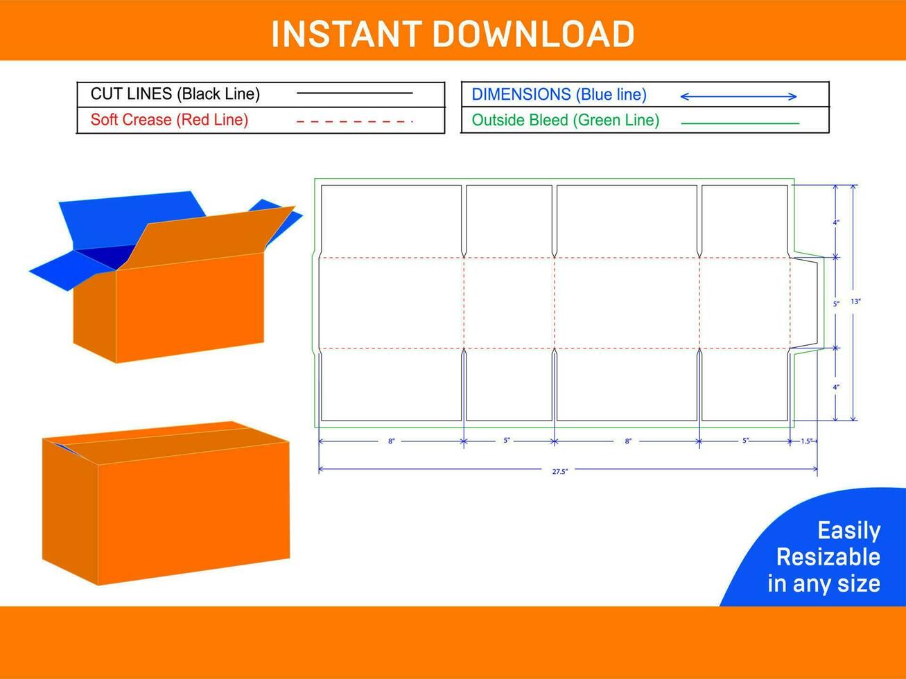 Corrugated Cardboard shipping box dieline template and 3D box design ...