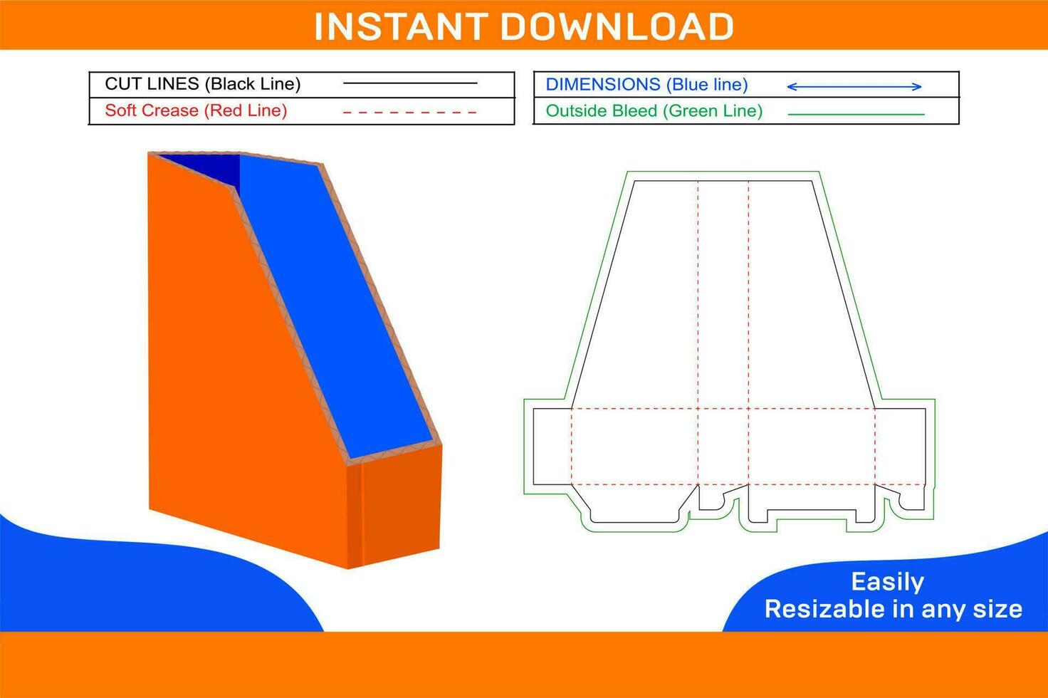 Corrugated cardboard stackable bin box or Wholesalers Open Top Bin Box dieline template and 3D vector file Box dieline x