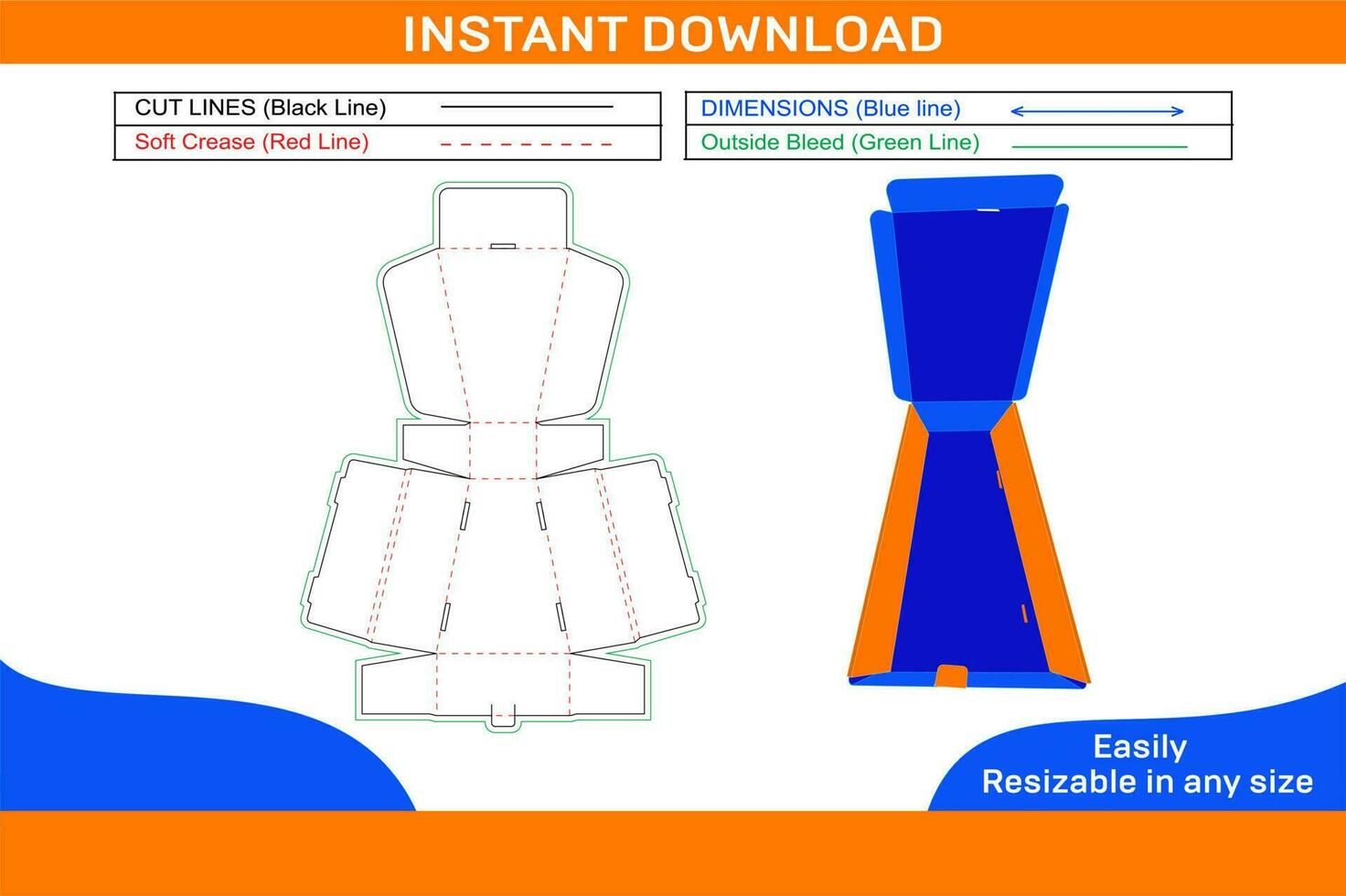 Corrugated box orTwo roll end mailer box dieline template with 3D render Box dieline and 3D box vector