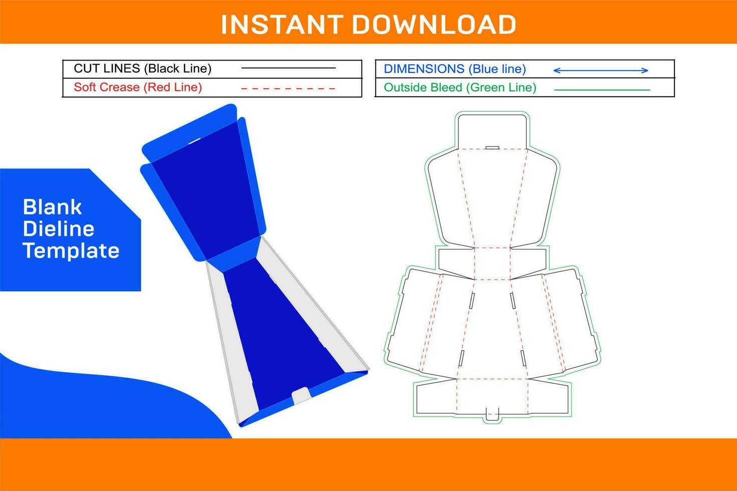 Corrugated box orTwo roll end mailer box dieline template with 3D render Blank dieline template vector