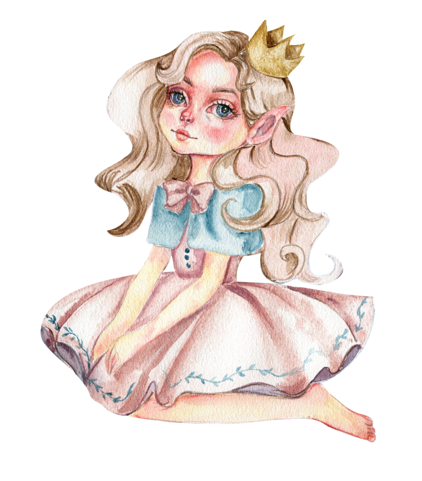 Flower fairy, little princess dressed in pink flower illustration. Cute character, flower princess. Watercolor illustration for greeting card, posters, stickers, packaging. png