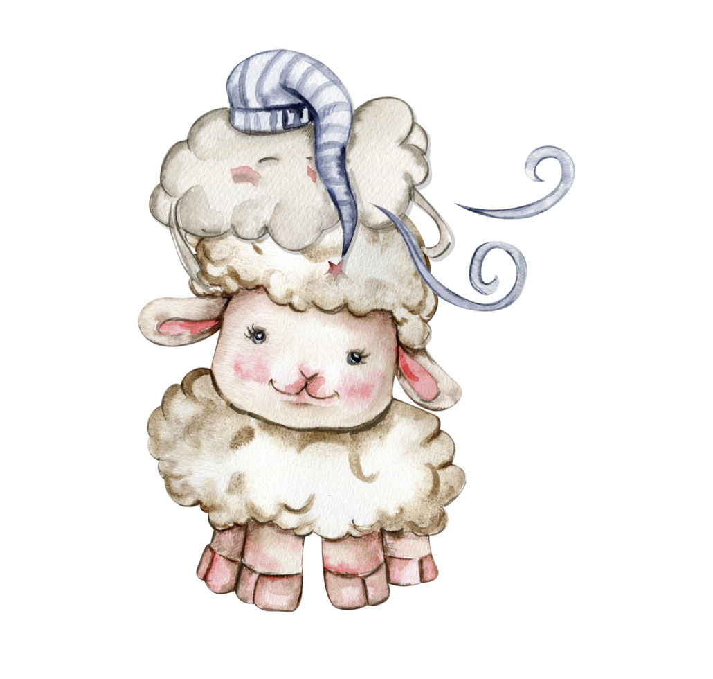 Watercolor cute white fluffy sheep and cute cloud on it's head. Illustration of farm baby animal. Perfect for wedding invitation,greetings card,poster, fabric patterns. png