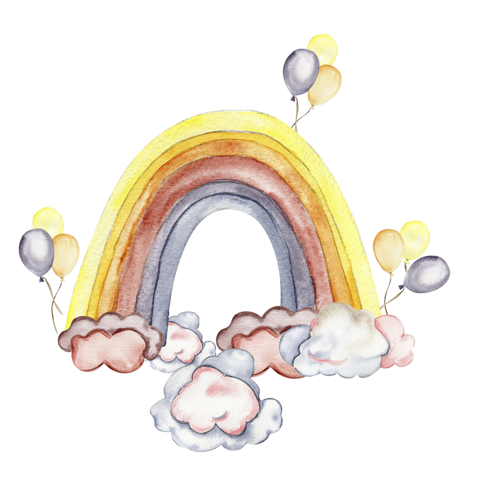 aguarela mão pintado fofa arco Iris e clods. Projeto para bebê chuveiro festa, aniversário, bolo, feriado projeto, saudações cartão, convite. png