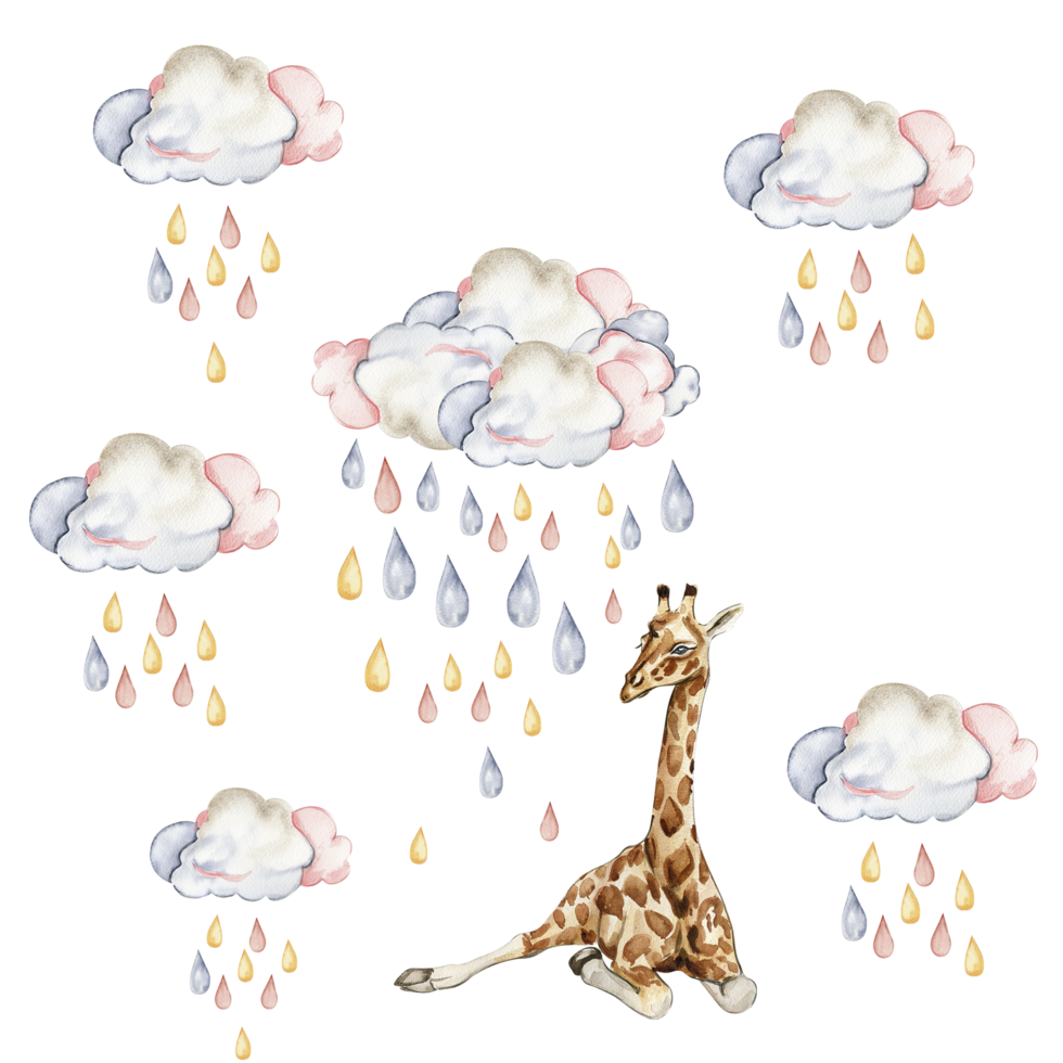 waterverf hand- geschilderd schattig regenboog en giraffe illustratie. png