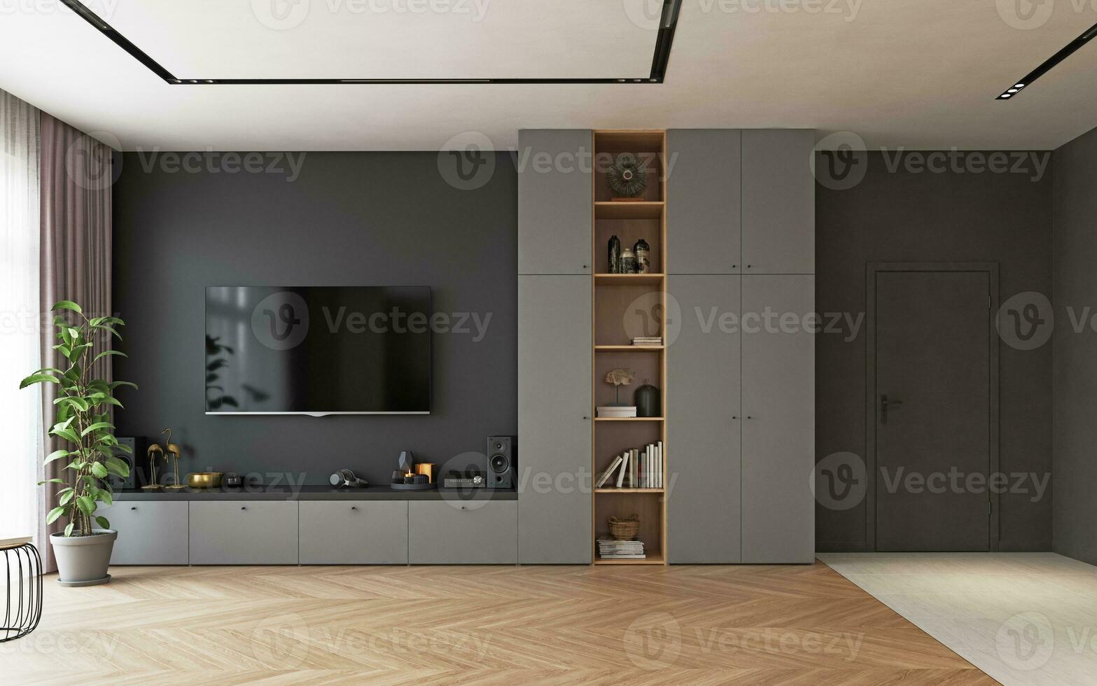 Interior of TV zone in shades of gray photo