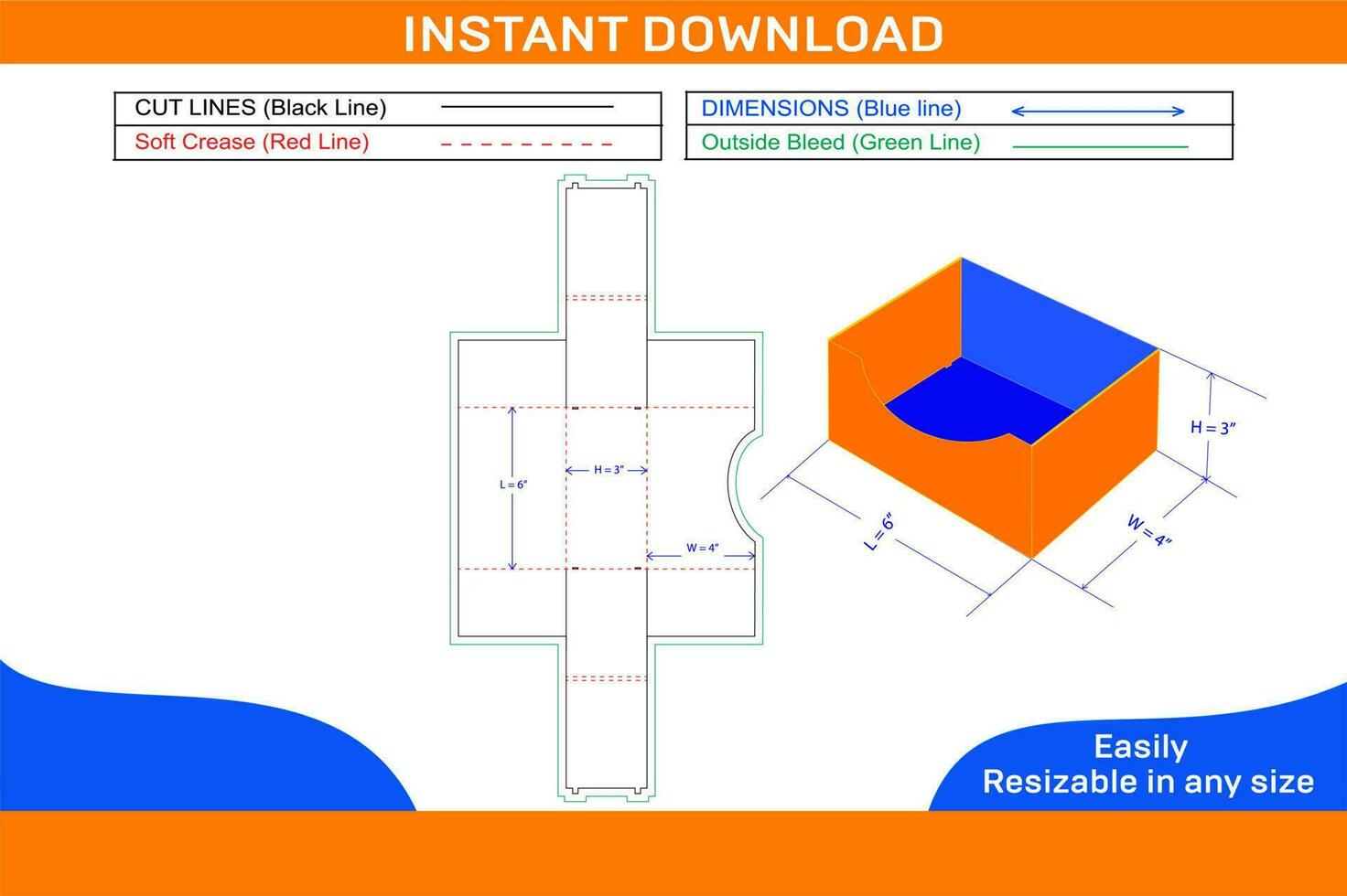 Cardboard Folding tray box dieline template and 3D render file box design Box dieline and 3D box vector