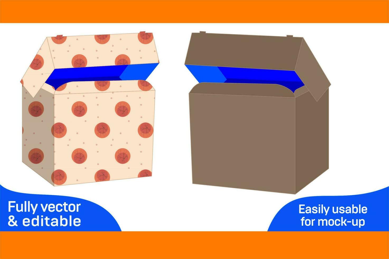 Corugated carton folding box dieline template and 3D box design easily editable and resizable 3D box vector