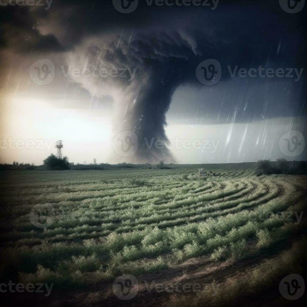 Approaching tornado. AI generated photo