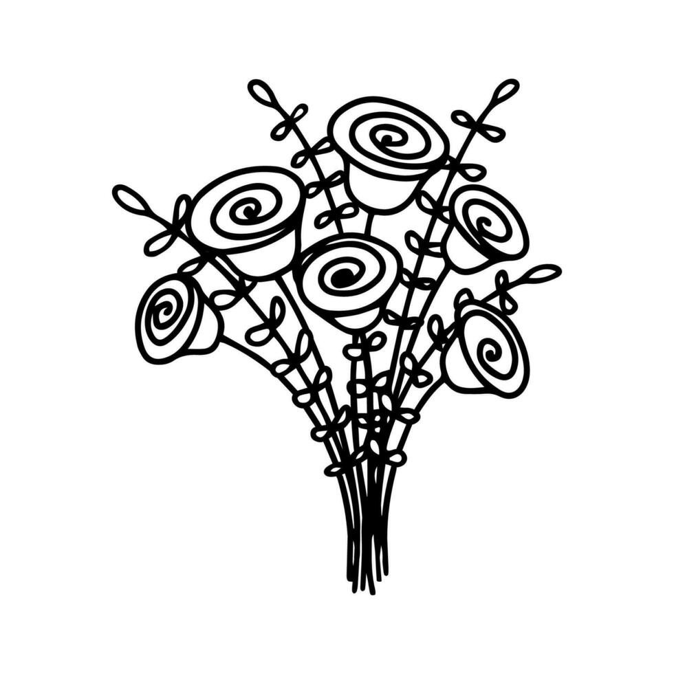 un mano participación un ramo de flores de ranúnculo y rosas flores vector