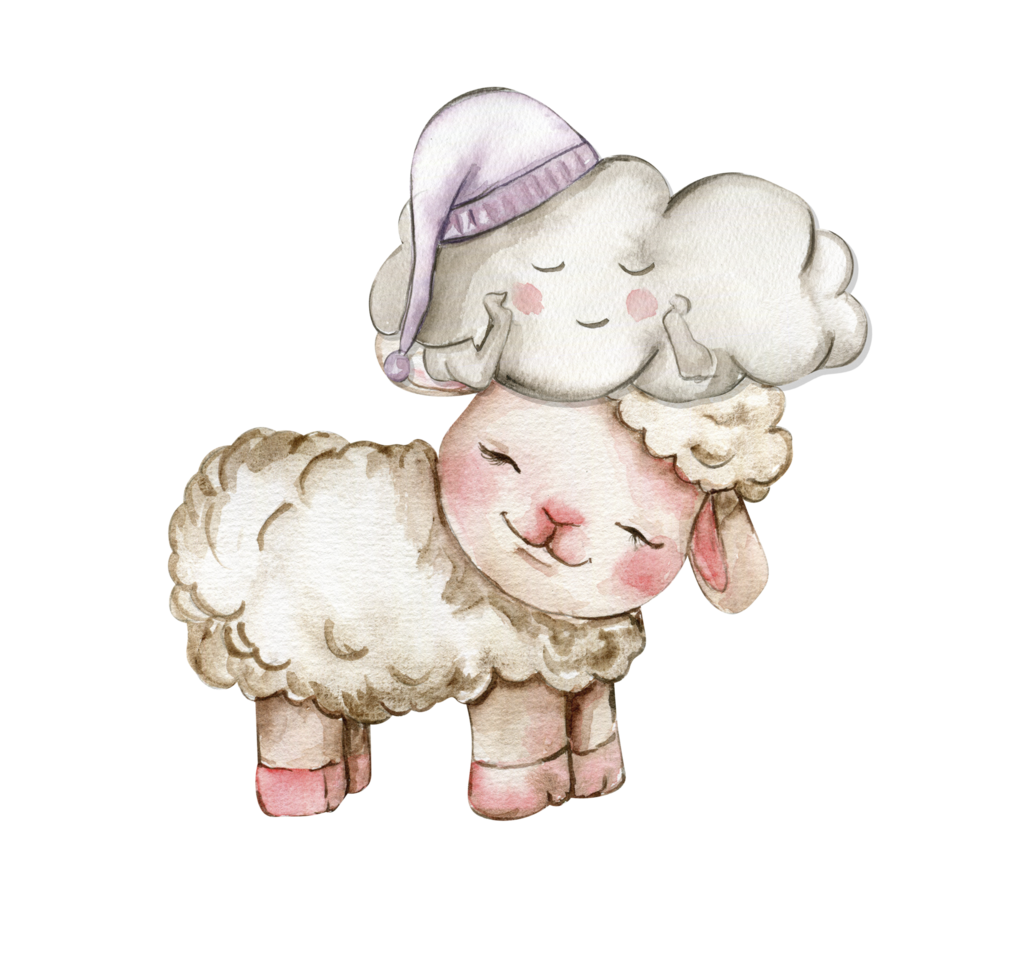 Aquarell süß Weiß flauschige Schaf und süß Wolke auf es ist Kopf. Illustration von Bauernhof Baby Tier. perfekt zum Hochzeit Einladung, Grüße Karte, Poster, Stoff Muster. png