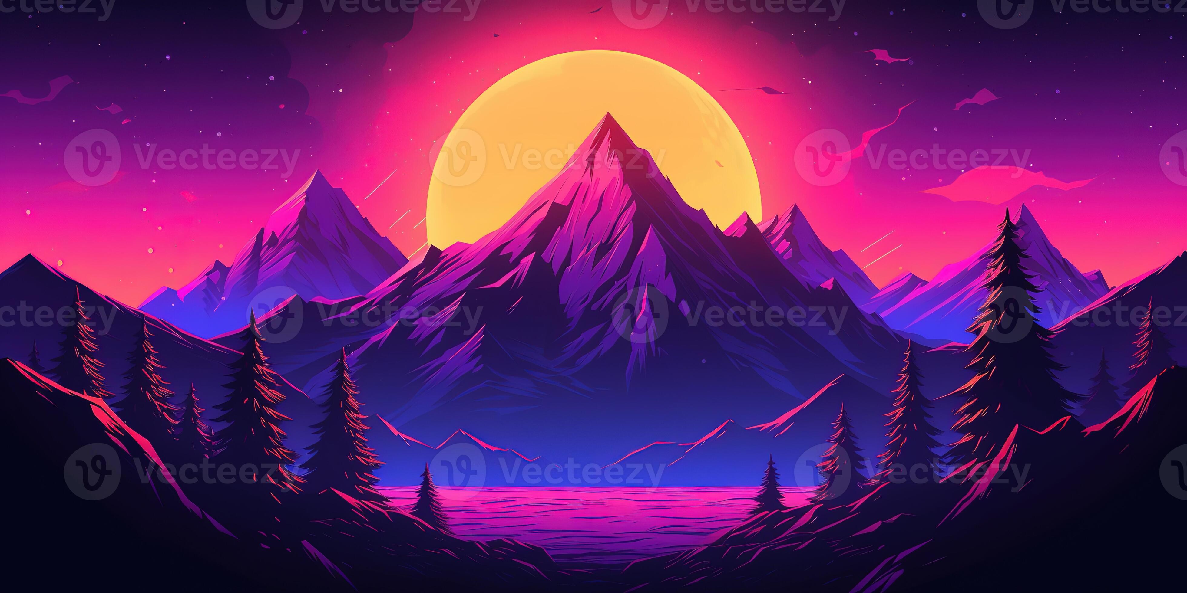 Aesthetic mountain synthwave retrowave wallpaper with a cool and ...