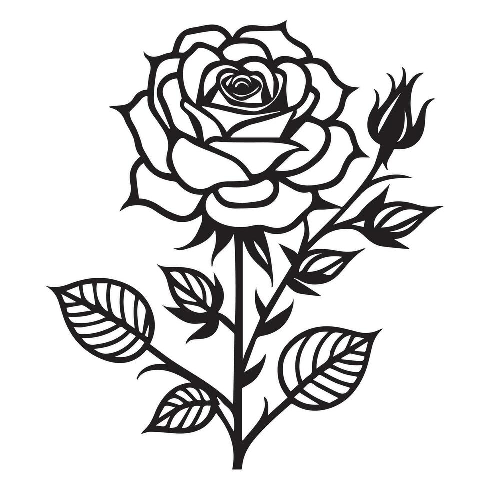 A Rose vector Clipart Line art, A line art vector silhouette