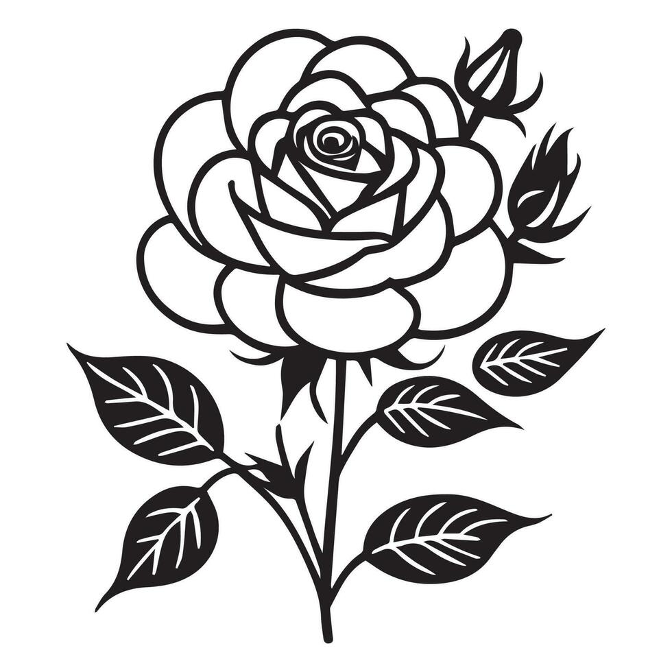 A Rose vector Clipart Line art, A line art vector silhouette.