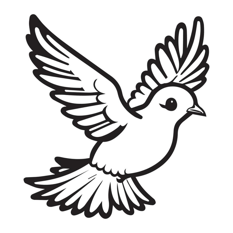 Bird Vector Line art Illustration, Flying bird vector silhouette, vector black and white bird