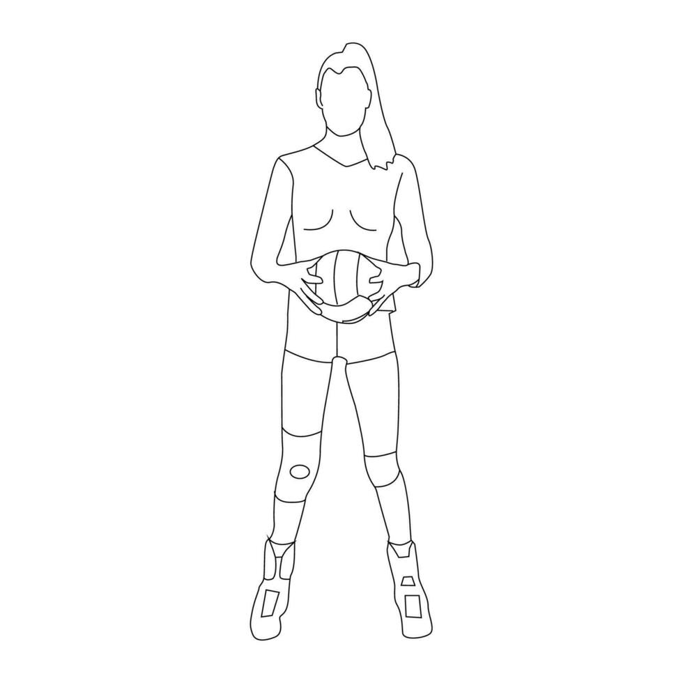 Girl Stand With Volleyball Line art vector Illustration