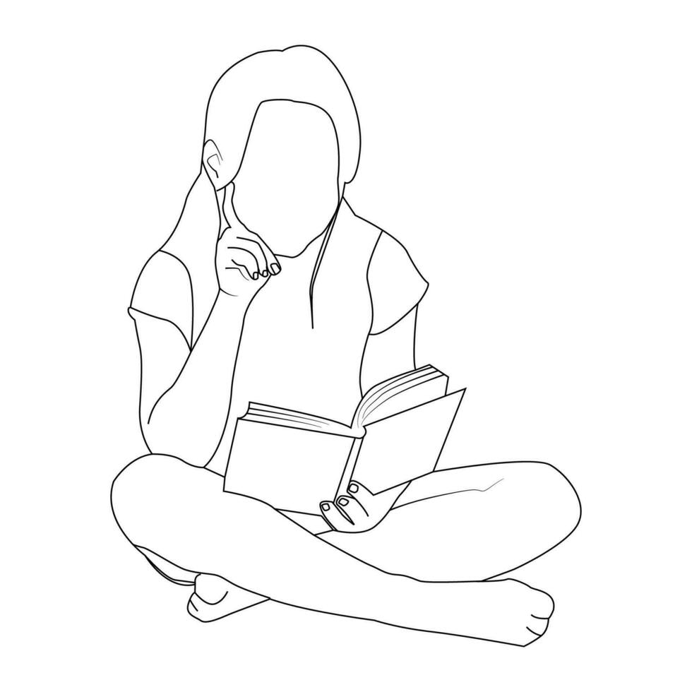 un niño leyendo libro línea Arte vector ilustración