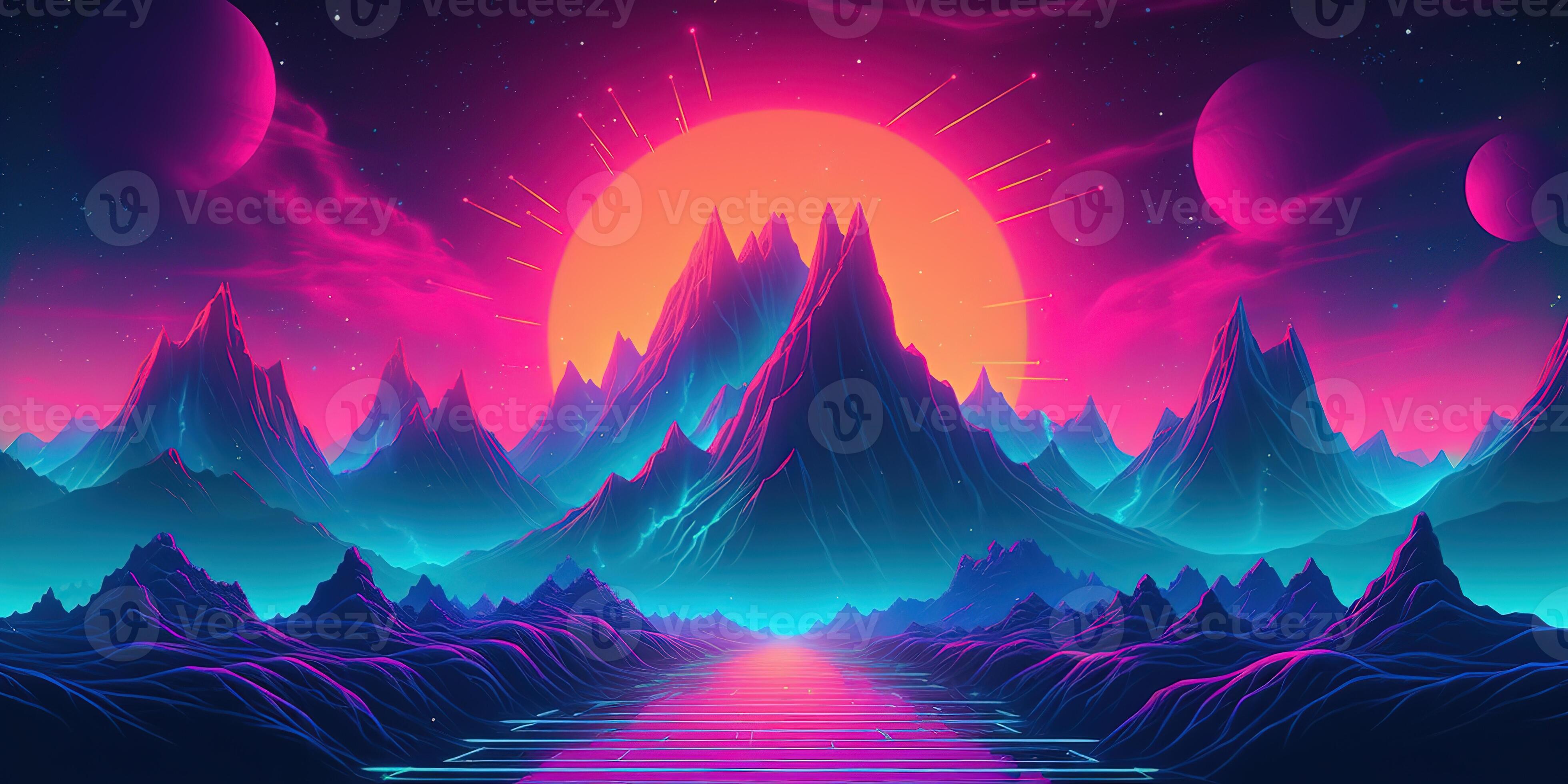 Aesthetic mountain synthwave retrowave wallpaper with a cool and ...