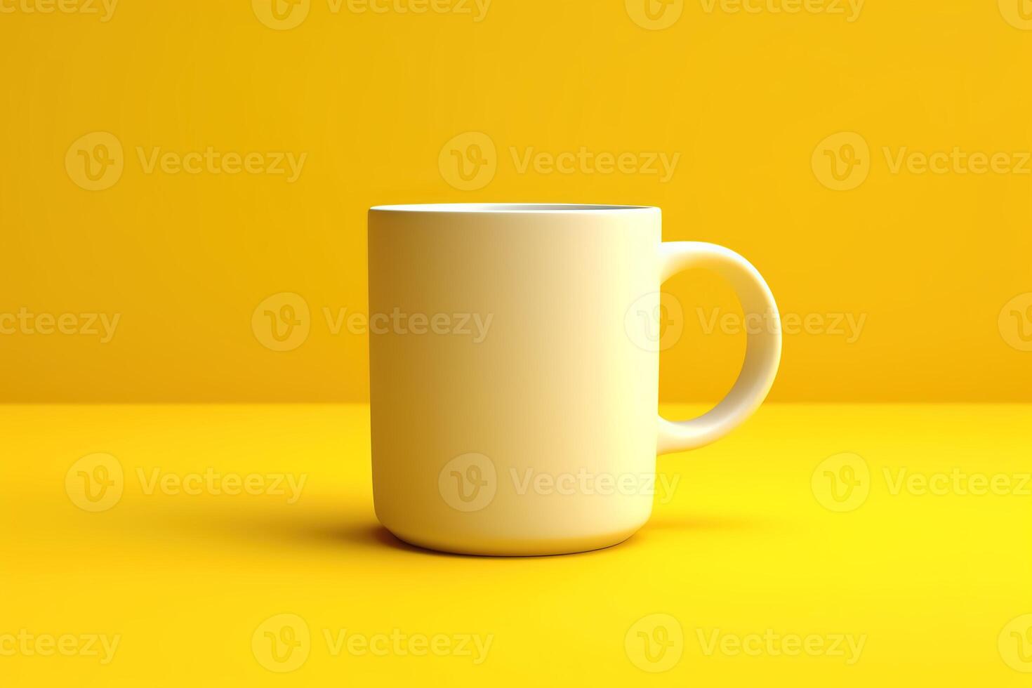 white mugs on yellow background for your designs mockup, photo