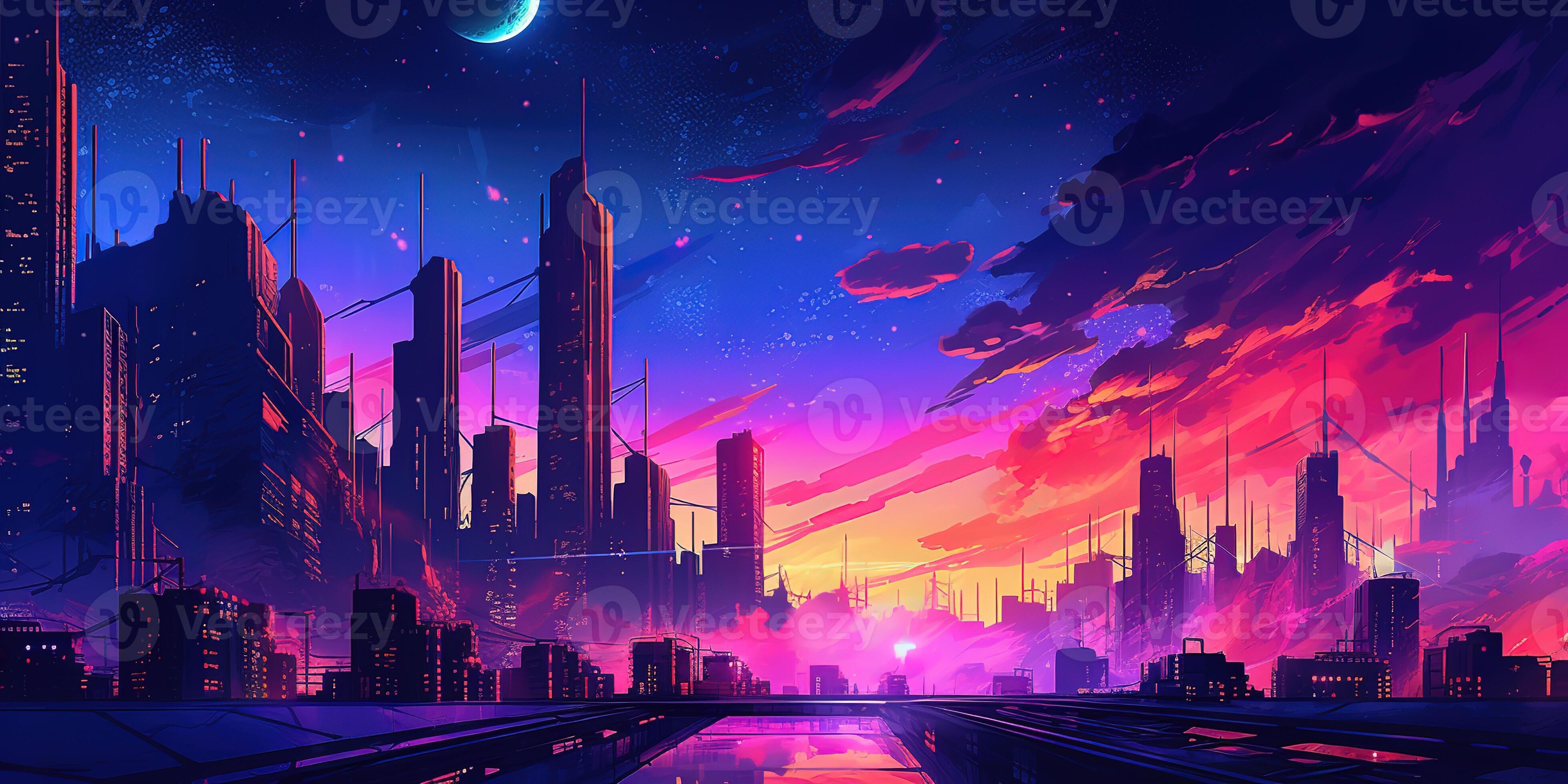 Aesthetic city synthwave wallpaper with a cool and vibrant neon design ...