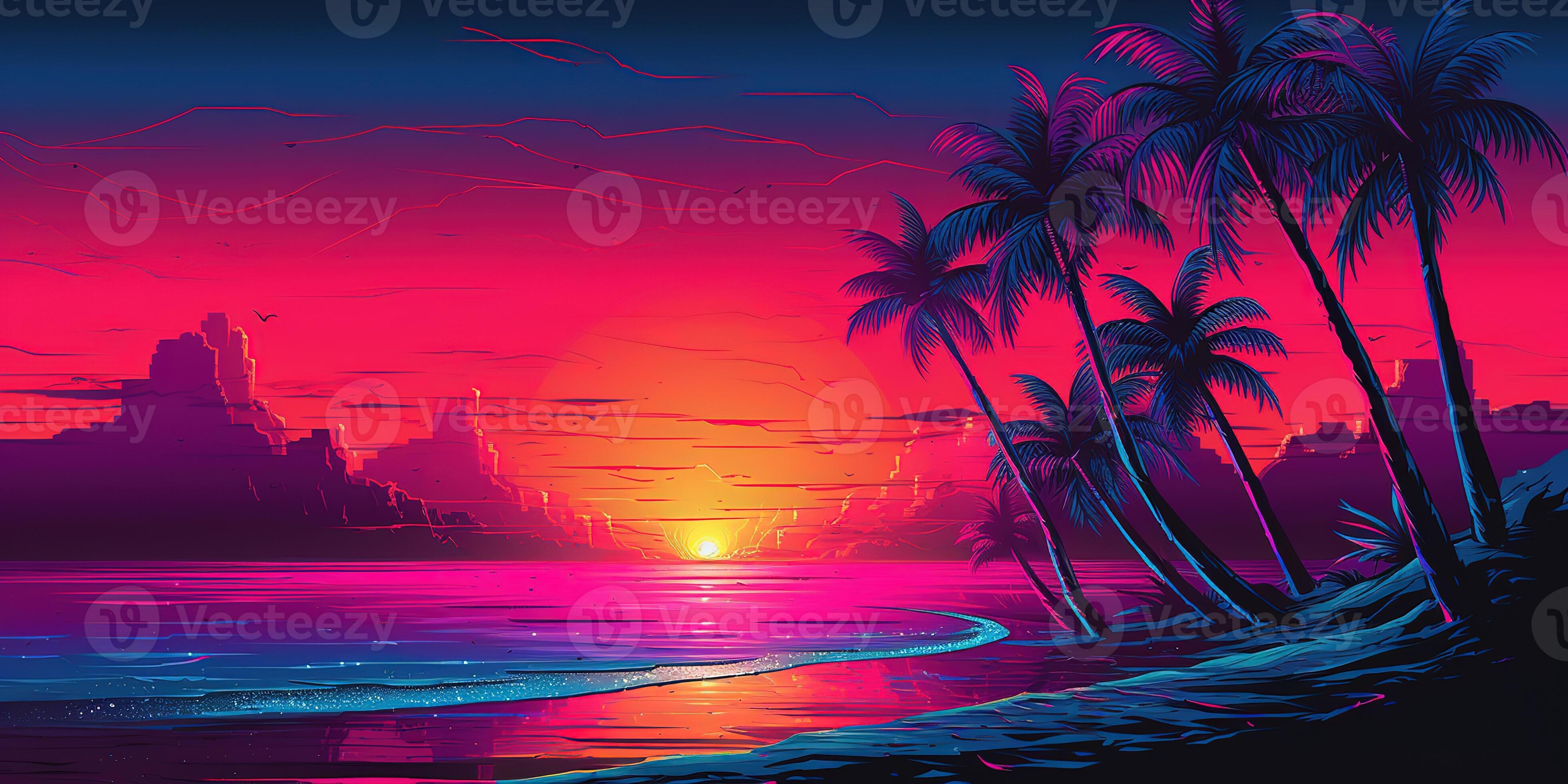 Aesthetic beach synthwave retrowave wallpaper with a cool and vibrant ...