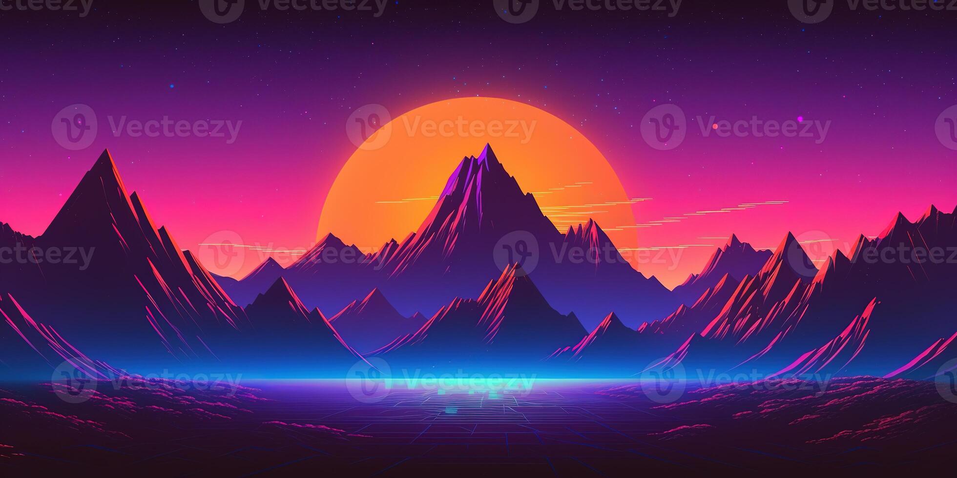 Aesthetic mountain synthwave retrowave wallpaper with a cool and