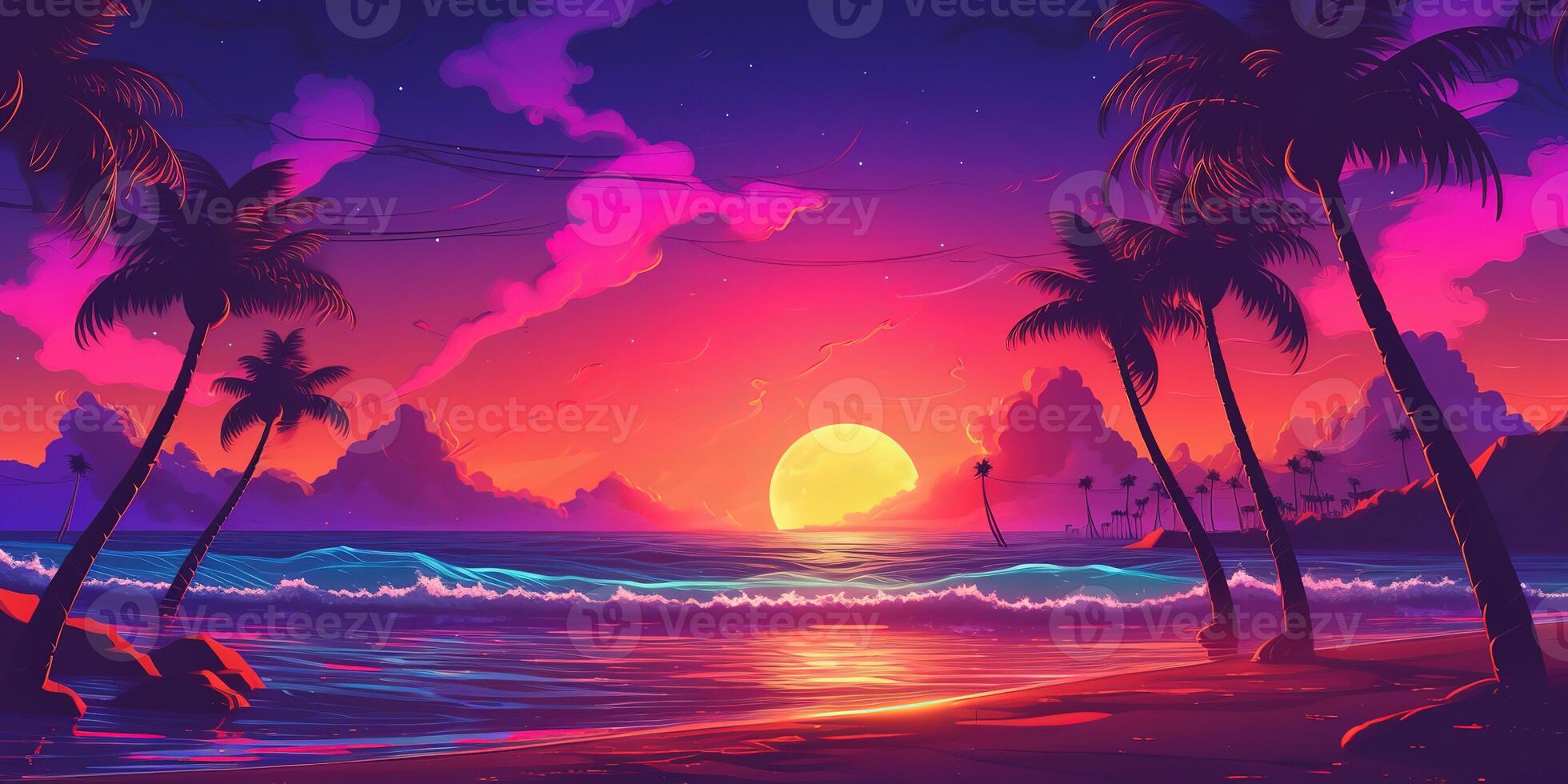 Aesthetic beach synthwave retrowave wallpaper with a cool and vibrant ...