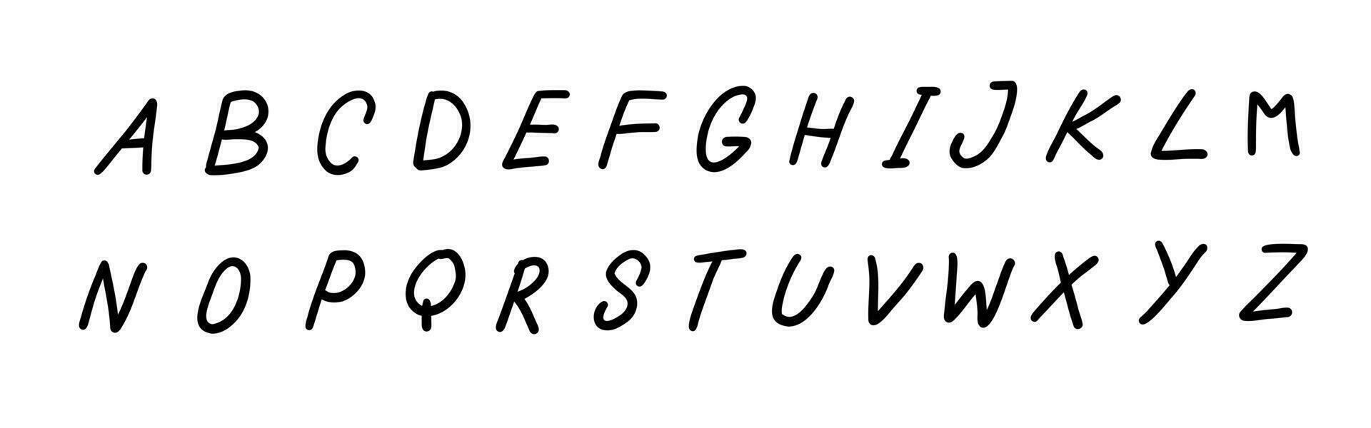 Irregular shapes black english latin abc alphabet font A to Z. Vector illustration in handmade doodle, handwritten doodle style isolated on white background. For learning, wedding invitation, logo.