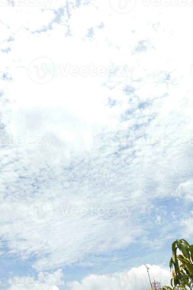 Blue sky with white clouds. Nature background. Copy space for text. photo