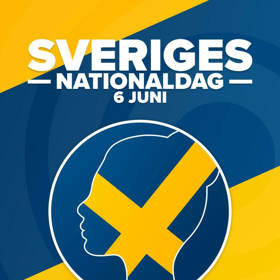 Inscription in Swedish means National Day of Sweden, June 6. Holiday concept. Template for background, banner, card, poster with text inscription. Vector EPS10 illustration.