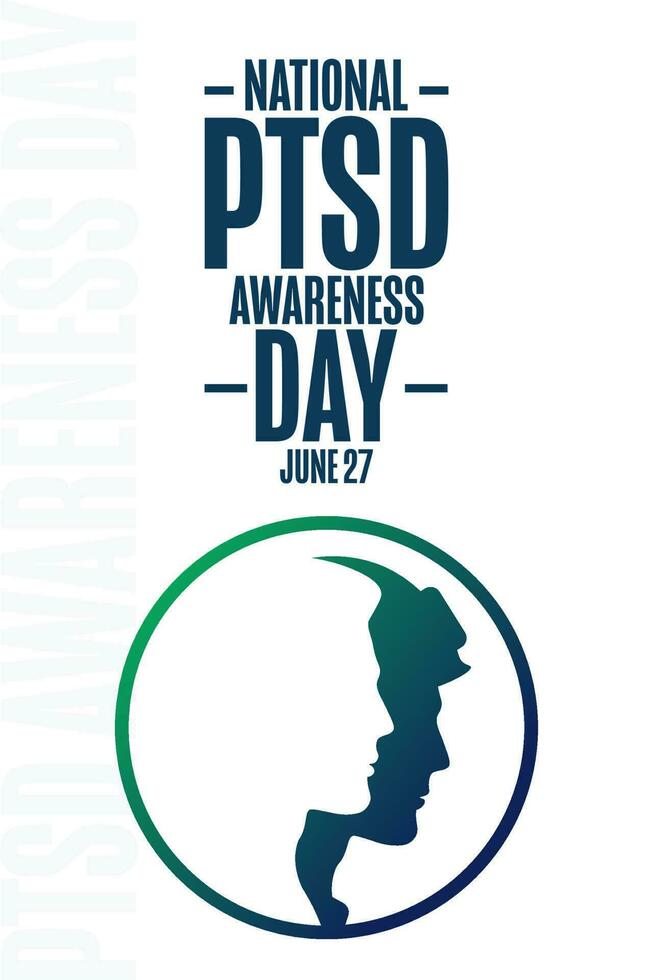 nacional ptsd conciencia día. junio 27 fiesta concepto. modelo para fondo, bandera, tarjeta, póster con texto inscripción. vector eps10 ilustración.