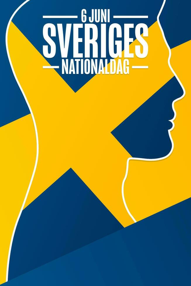 Inscription in Swedish means National Day of Sweden, June 6. Holiday concept. Template for background, banner, card, poster with text inscription. Vector EPS10 illustration.