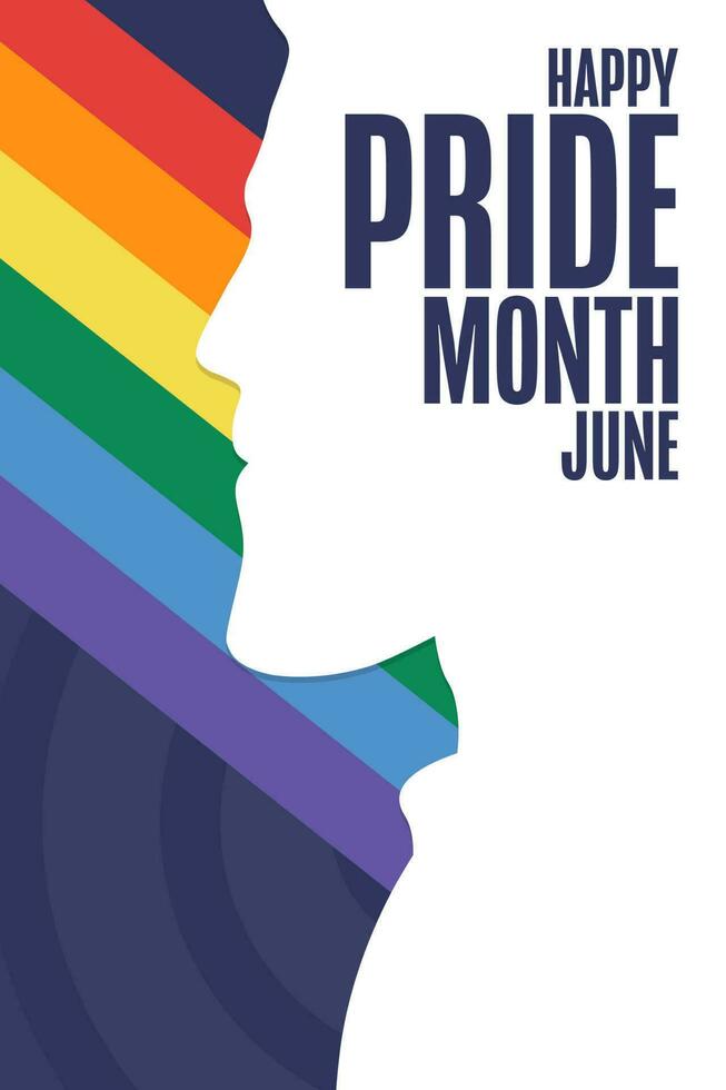 Happy Pride Month. LGBT. June. Holiday concept. Template for background, banner, card, poster with text inscription. Vector EPS10 illustration.