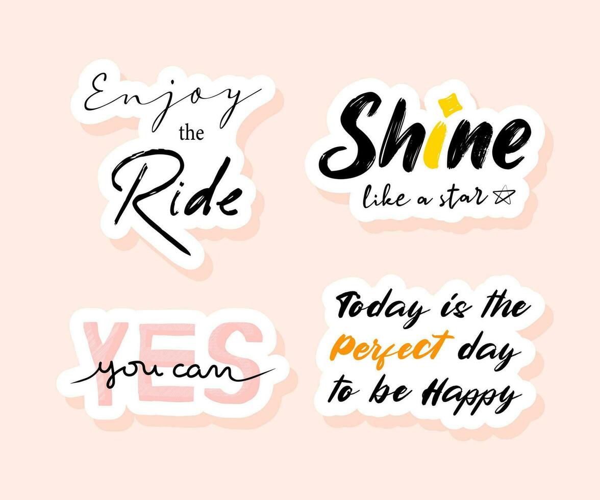 Motivational lettering phrase sticker set. Cute vector notebook ...