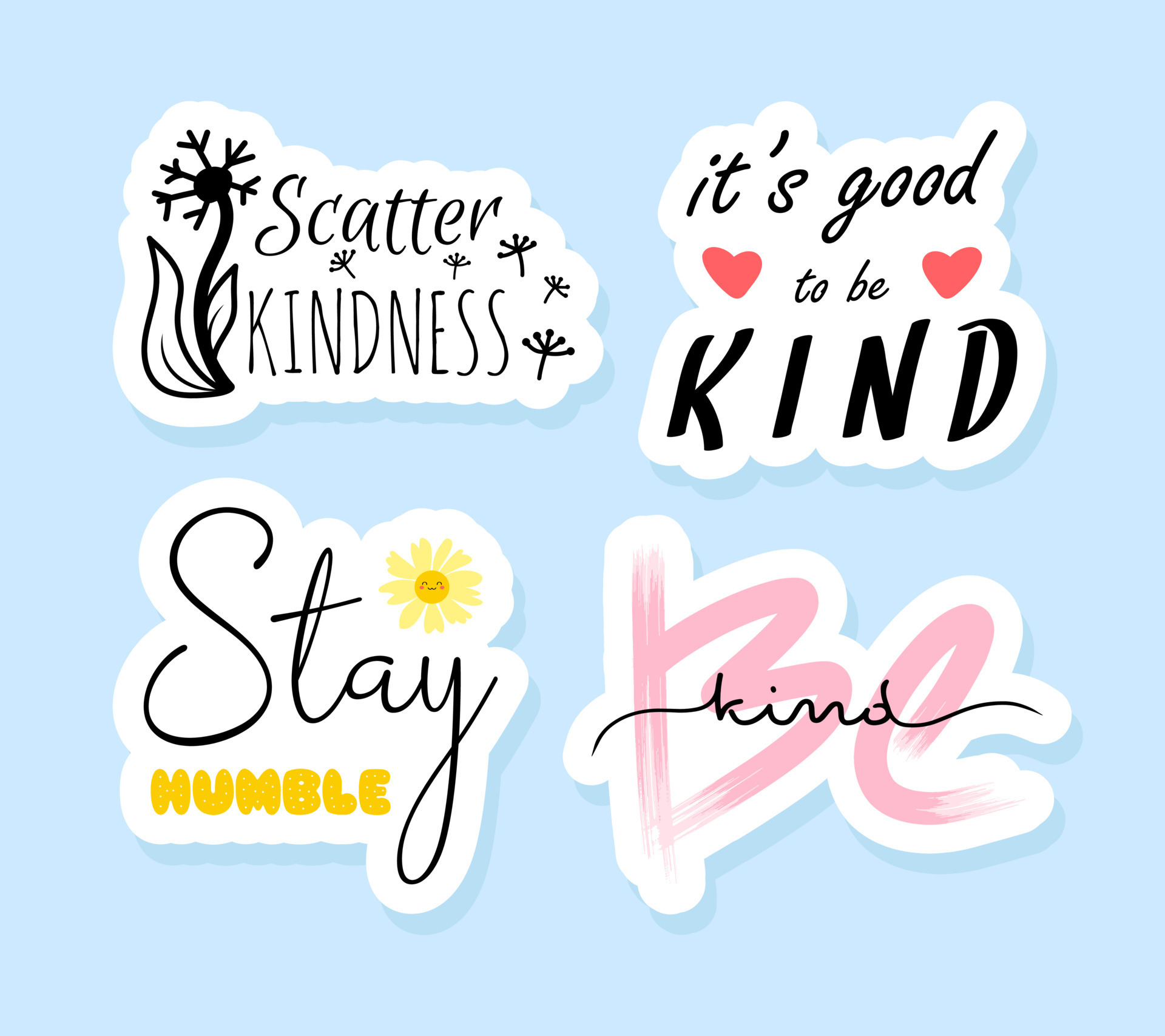 Be kind motivational sticker set. Cute vector notebook label clip ...