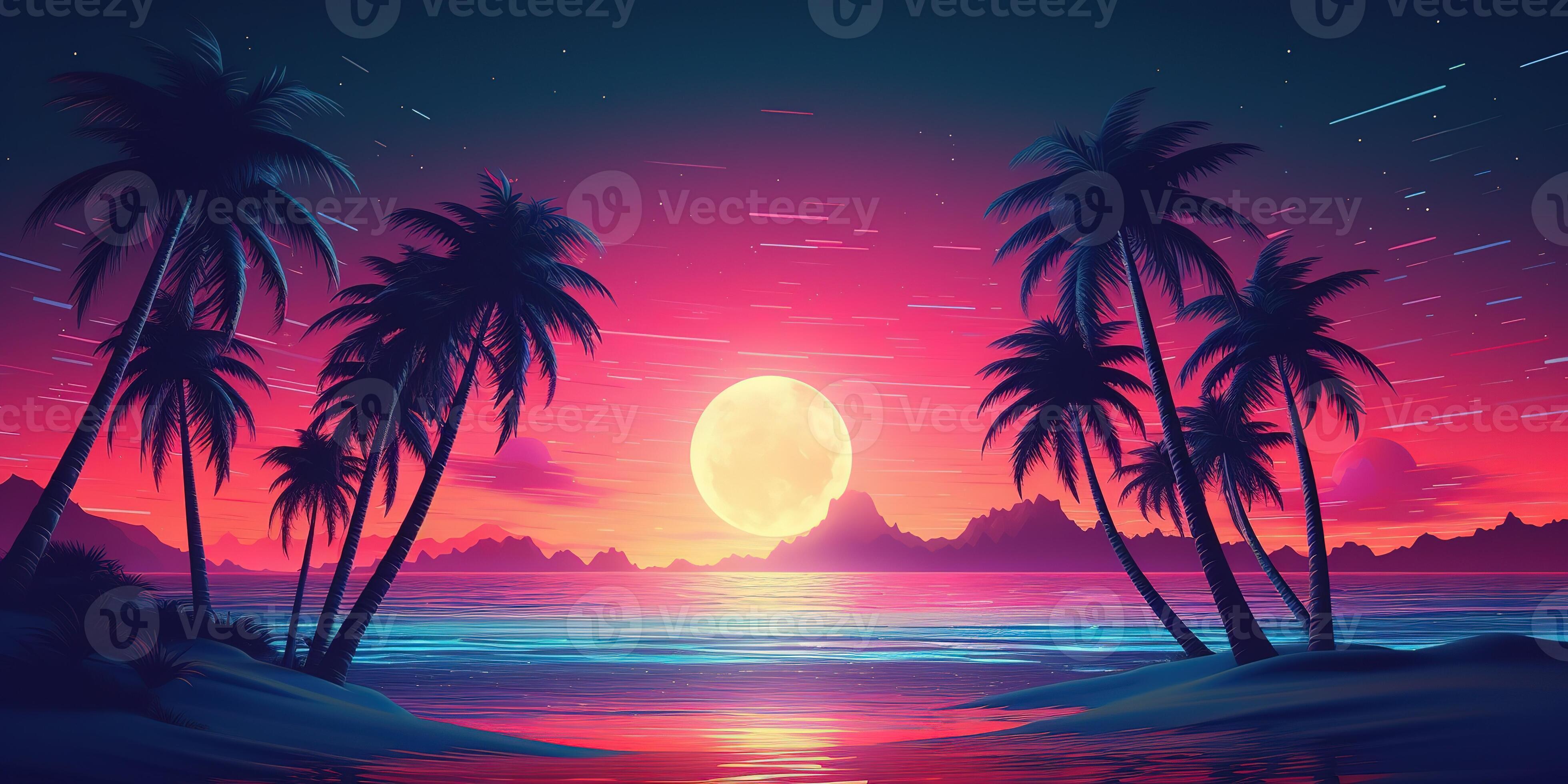 Aesthetic beach synthwave retrowave wallpaper with a cool and vibrant ...