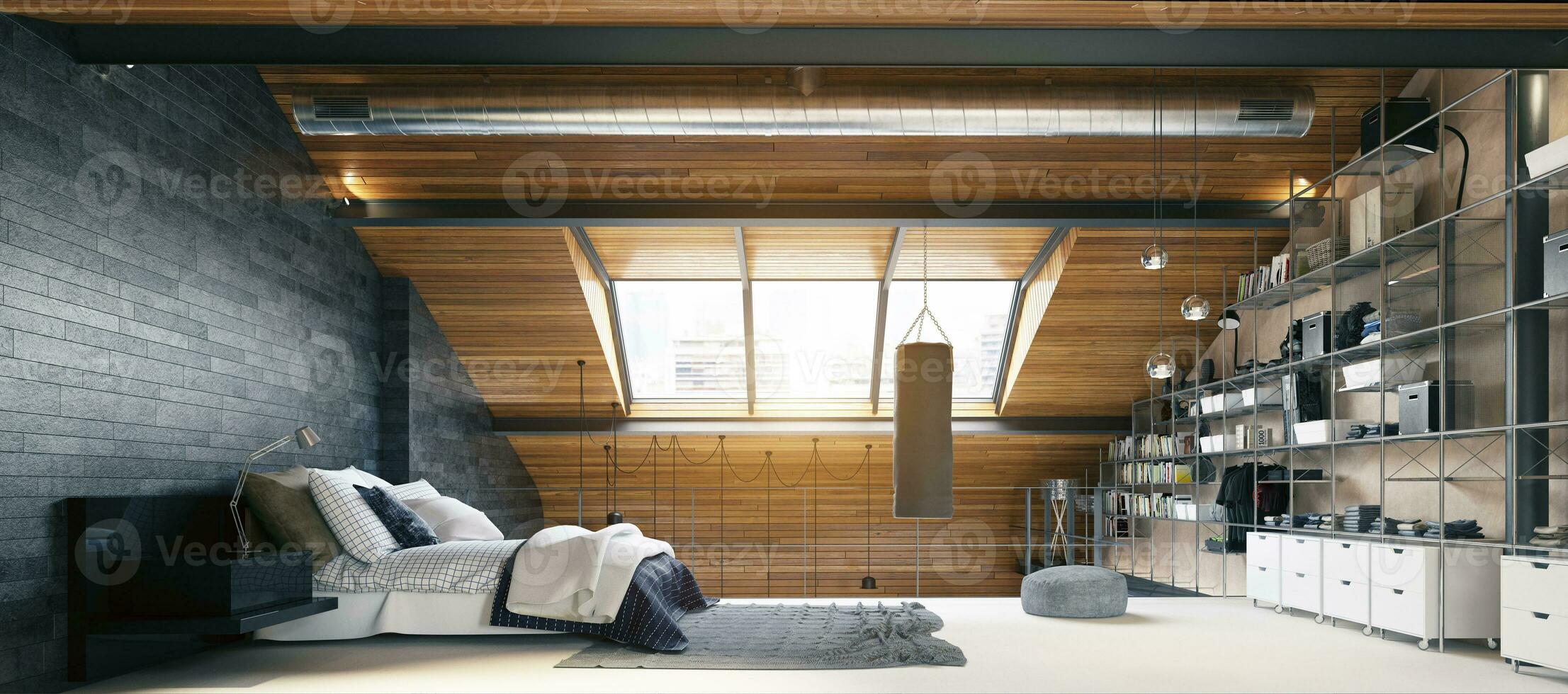 modern loft bedroom interior photo