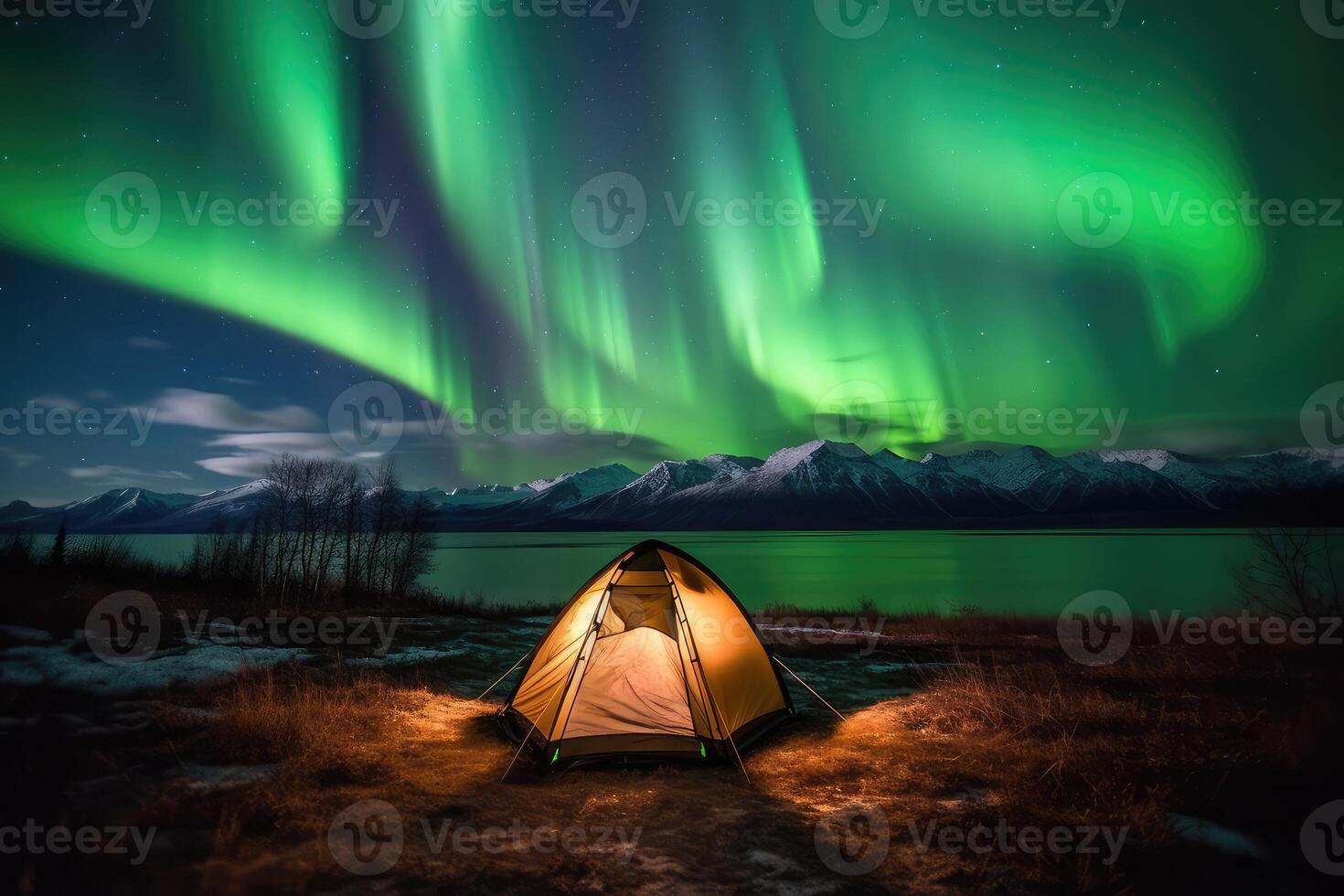 camping in the north with northern lights, photo