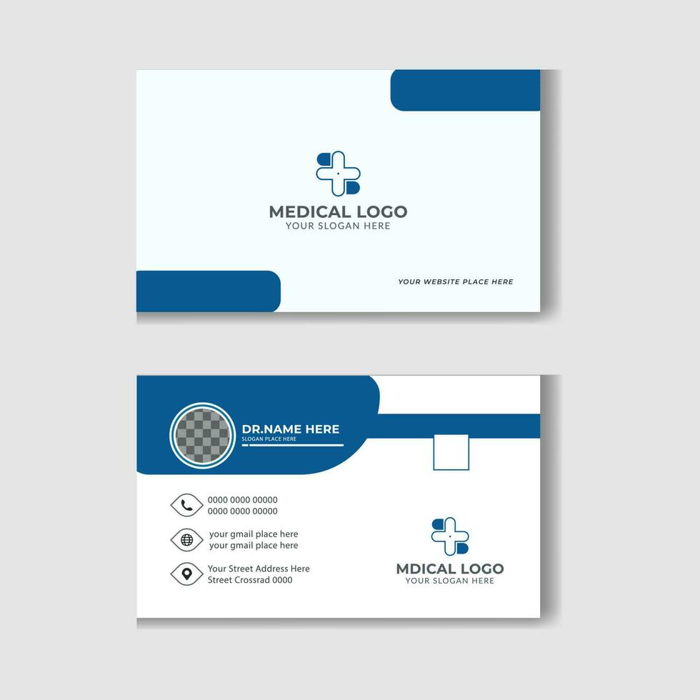 Blue and White modern business card, healthcare, Medical card template Free Vector