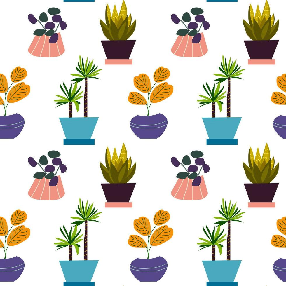 Seamless pattern with plants and pots. Design for print, poster, banner, design for fabric and textile vector