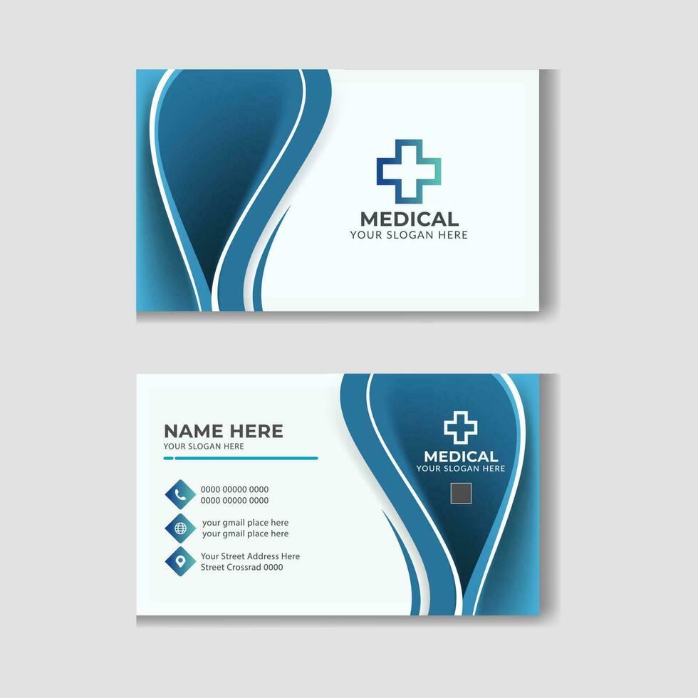 Blue and White modern business card, healthcare, Medical card template Free Vector