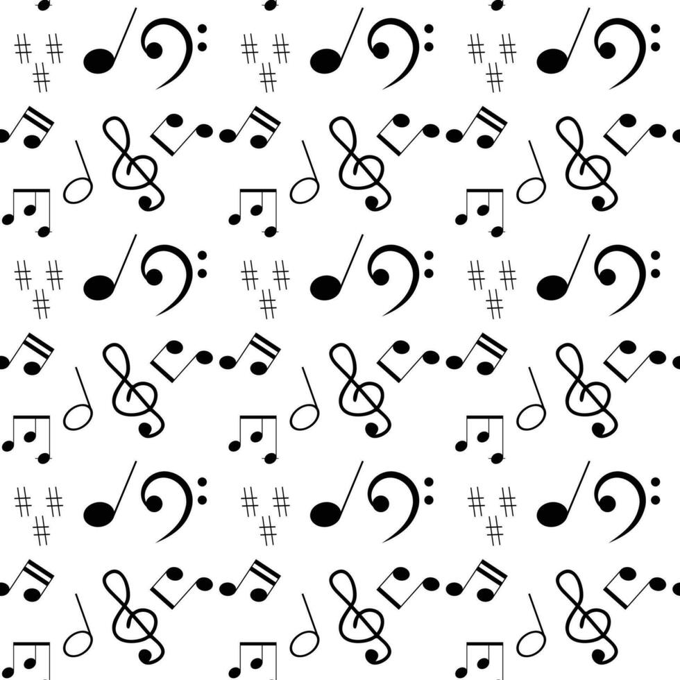 Music seamless pattern. Monochrome pattern with notes and treble clef. Vector illustration