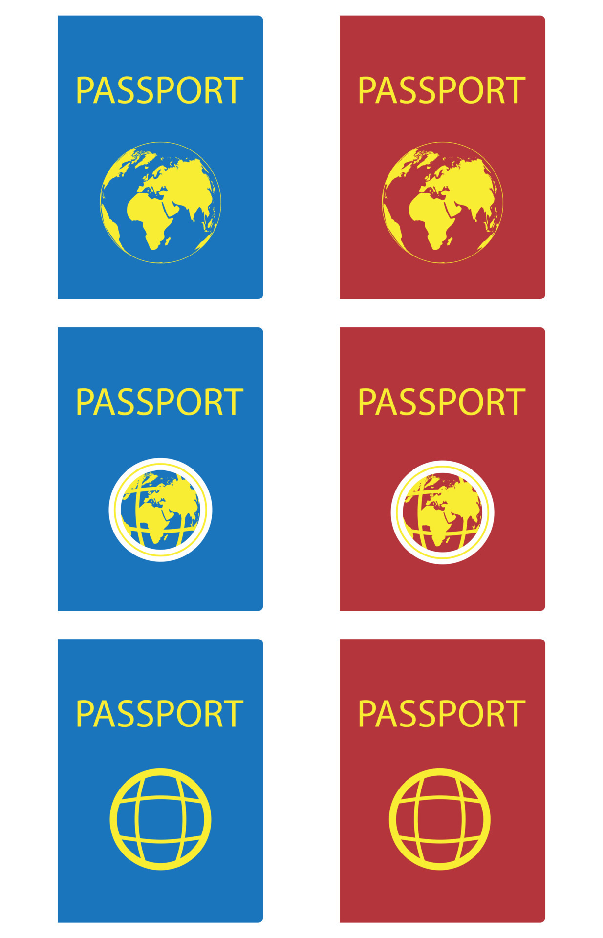 Set of passports red and blue. Passport page and passport isolated on